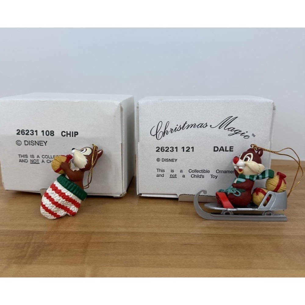 (2) Disney's Christmas Magic Ornaments Made by Grolier Chip and Dale